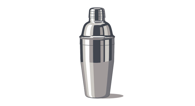 Silver metal cocktail shaker with lid.