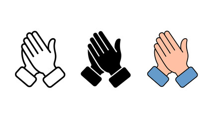 Obraz premium This image displays three variations of hands clasped together in a prayer or applause gesture shown in outline solid black and color high quality professional detailed