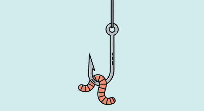 Simple Illustration of a Fishing Hook with a Worm Bait.