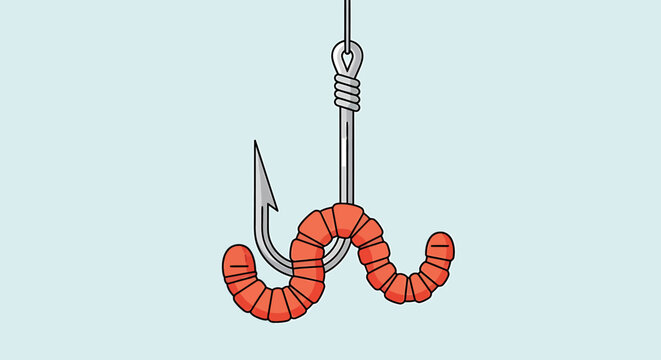 Simple Illustration of a Fishing Hook with a Worm Bait.