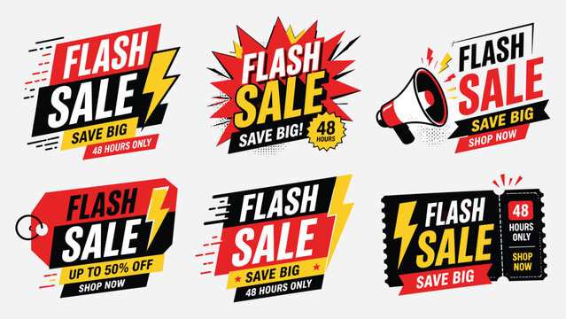 Flash sale marketing banners for limited time special offers and big savings with shop now call to action.