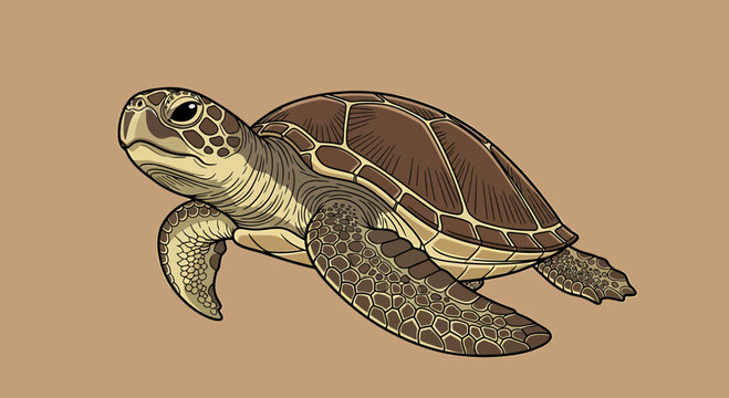 Vector Illustration of a Sea Turtle Swimming in Earth Tones