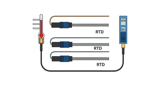 Resistance Temperature Detector RTD Probes and Digital Meter Illustration
