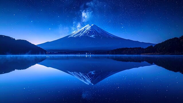 神宿る嶺 - 夜空に舞う銀河と鏡富士の幻想
Celestial Mt. Fuji - Mystical Mirror Reflection with Galaxy Clouds
