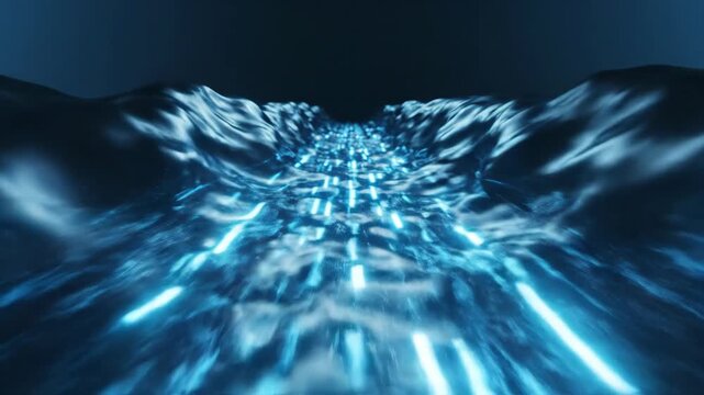 Abstract Waves Lighting Up Tunnel in Bright Blue Glow