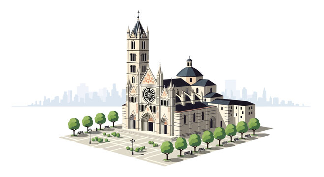 Magnificent Gothic Cathedral Architectural Illustration.