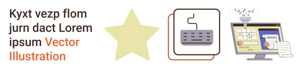 Fototapeta premium Data security, access management, online payments, authentication, digital transactions, identity verification. Keyboard, star icon and online payment interface. Authentication and online payments