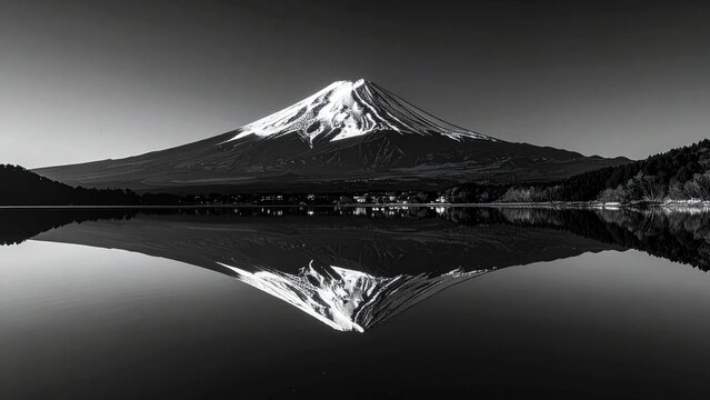 静寂の極致 - ミニマリズムが描くモノクロームの鏡富士
Extreme Serenity - Minimalist Monochrome Mt. Fuji Mirror Reflection