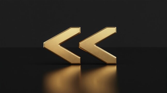 Golden angle brackets symbolize less than comparison. These shiny metallic quotation marks suggest quantity decrease or previous item selection.
