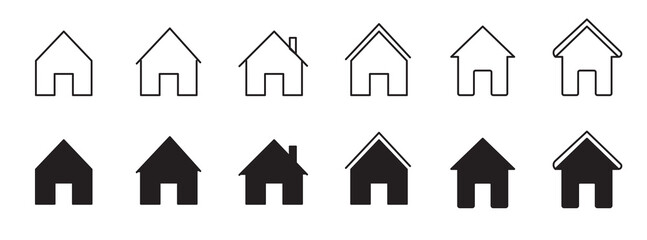 Fototapeta premium Home House Icons Set Outline and Solid Black Real Estate Building Symbol Vector Collection