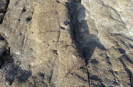 Natural rock surface with cracks and rough texture, showcasing geological patterns and earthy tones