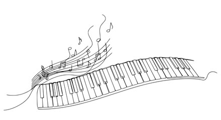 Hand-drawn piano keyboard with musical notes flowing upwards, elegant music concept © Vector