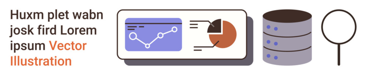 Data analysis, business intelligence, database management, information search, tech development, and visualization. Chart with graphs, database and magnifying glass. Analysis and business © robu_s