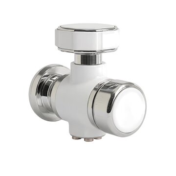 White and chrome plumber's valve, plumbing fixture with shiny metal parts