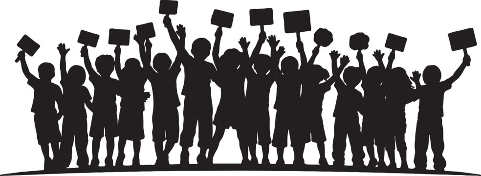 Crowd of protesters holding blank signs and raising hands in the air black silhouette protest sign social issues demonstration crowd demonstration activism protestors silhouette