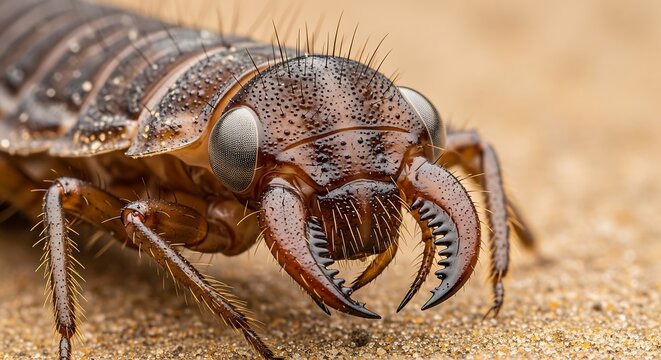 Close-up of a brown crustacean creature.