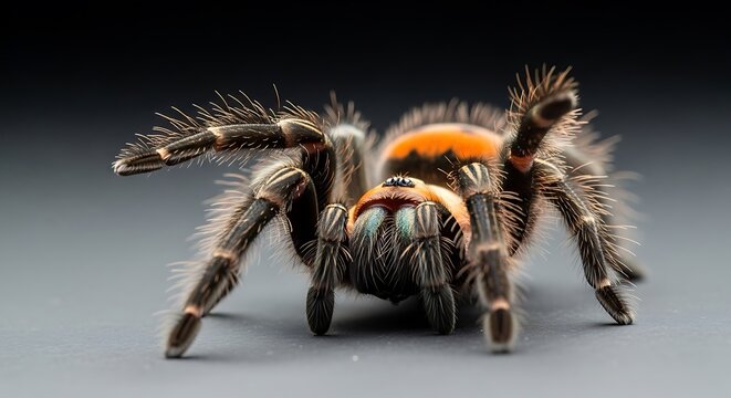 Close-up of colorful hairy tarantula spider.