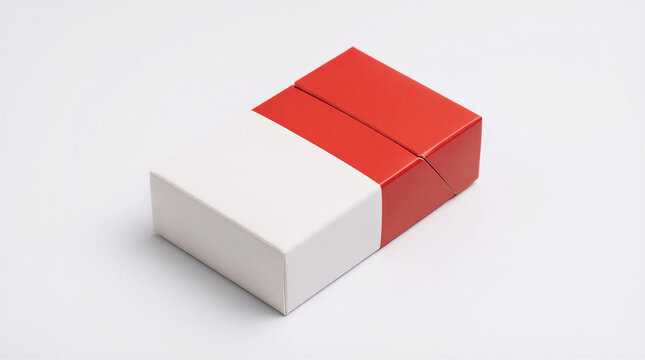 Blank red and white cigarette box packaging mockup on white background.