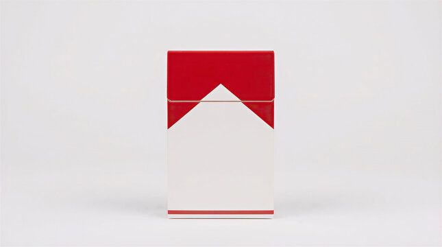 Front view of a blank red and white cigarette pack mockup, isolated on white.