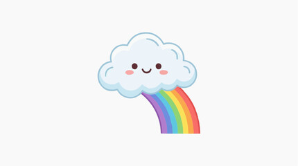 Naklejka premium A cheerful illustration of a fluffy cloud with a rainbow against a minimalist background, evoking a sense of optimism and joy.