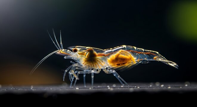Closeup of tiny crustacean water flea.