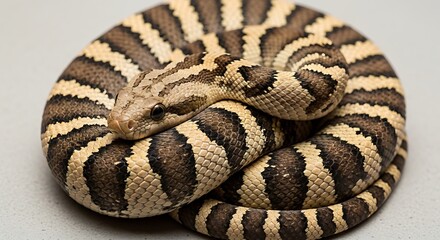 Fototapeta premium Coiled Striped Snake Closeup Portrait.