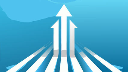 Fototapeta premium White arrows pointing upwards on a blue gradient background