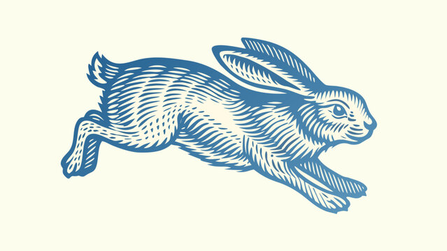Running hare illustration vintage style engraving on white background
