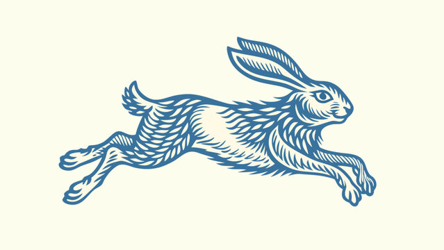 leaping hare illustration vintage style line drawing