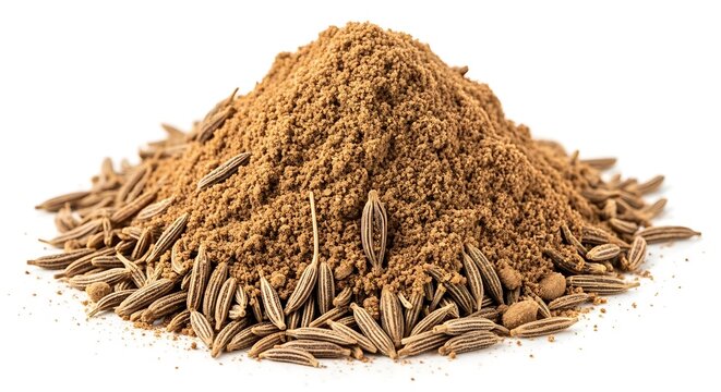Cumin seeds and ground cumin powder.