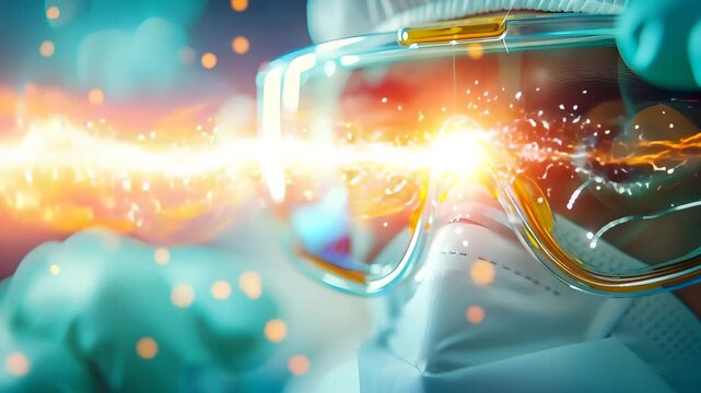 Science Vision: Futuristic Goggles Projecting Energy Beam in High-Tech Lab