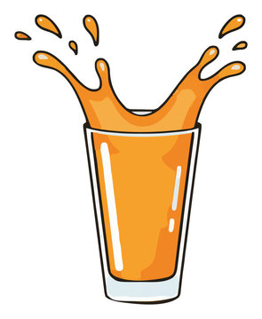 Orange juice glass splash flat vector illustration. Generative AI