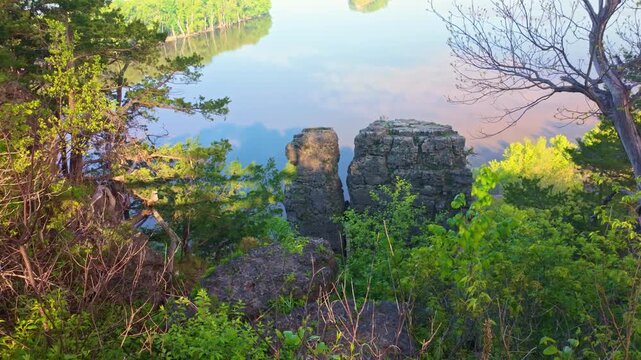 Indian Head Rock Formation with Mississippi River in Mississippi Palisades State Park Illinois