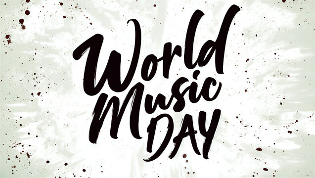 Creative handwritten world music day typography design with artistic brush lettering and paint splatter texture