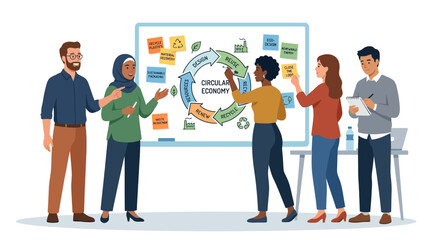 Obraz premium Team collaboration presentation brainstorming around whiteboard.