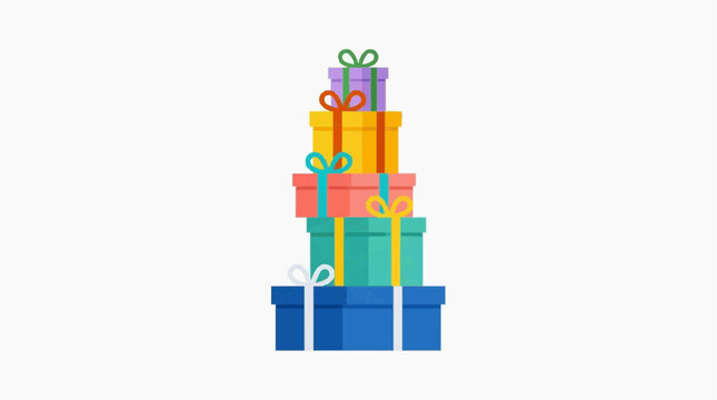 Vibrant array of stacked gift boxes, each wrapped in festive colors and adorned with delicate ribbons. perfect visual for conveying joy and the spirit of giving.