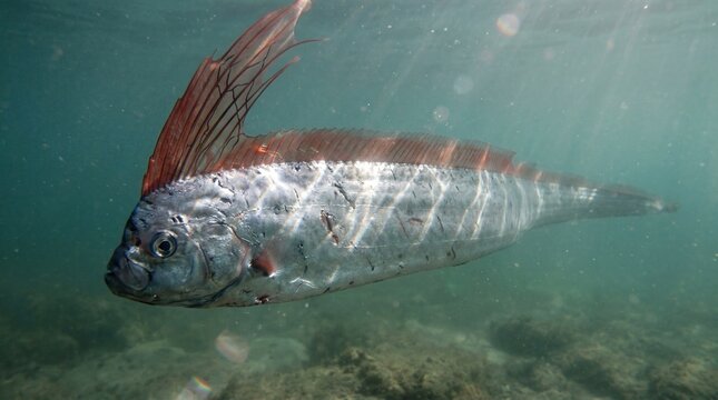 Rare Giant Oarfish Swimming in Shallow Water, Regalecus glesne Deep Sea Creature Underwater Shot