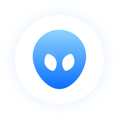 Fototapeta premium Creative blue glow alien head symbol on white circular base for gaming