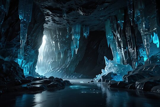 Cave blue crystall illustration background 