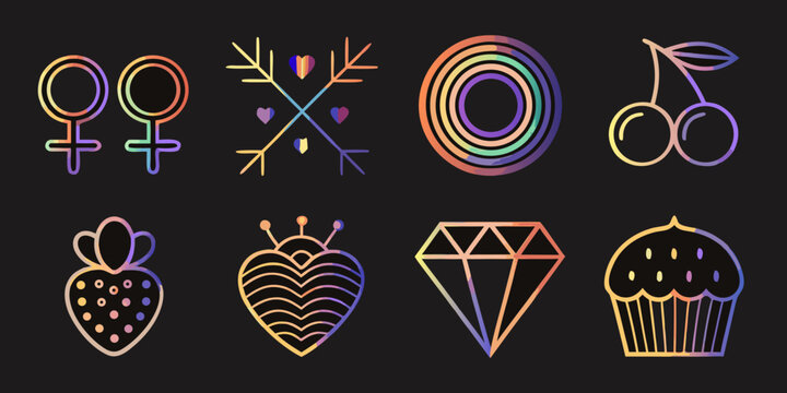 gradient queer pride symbols collection colorful line art icons