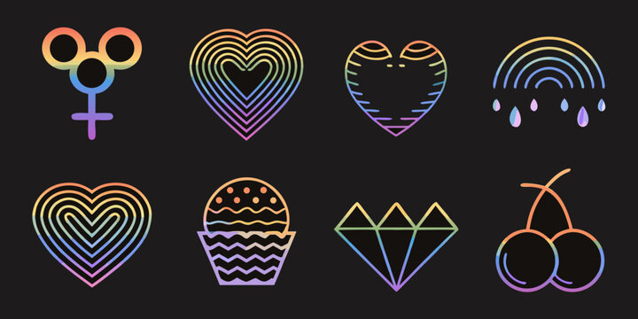 gradient queer pride symbols collection on black background