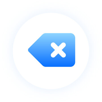 Modern 3D delete backspace key icon with blue glow for mobile interface