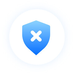 Obraz premium Modern 3D shield x protection denied icon with blue glow for UI