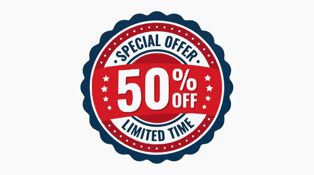 A vibrant and eye-catching sale badge screams Special Offer, boldly announcing a limited-time 50% discount to attract attention. 