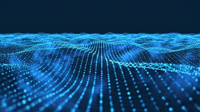 Blue glowing particle wave moving in a digital flow background for big data and network technology concepts