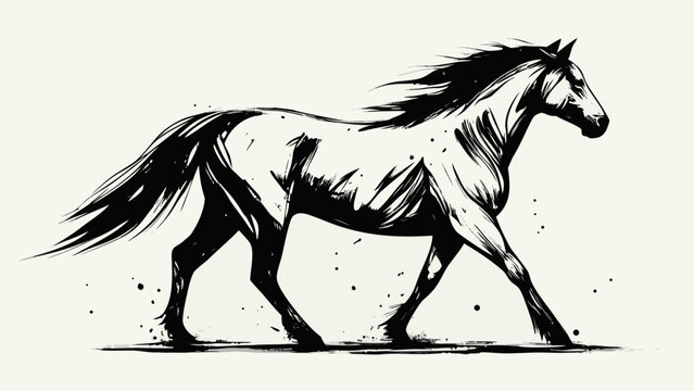 Ink style illustration of a galloping horse with dynamic brushstrokes