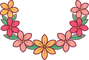 Realistic Hawaiian Flower Lei Necklace. Authentic Pink White Floral Garland. Traditional Exotic Flower Necklace Isolated. Polynesian Style Hibiscus Plumeria Lei. Wedding Decorative Blossom Garland © S43