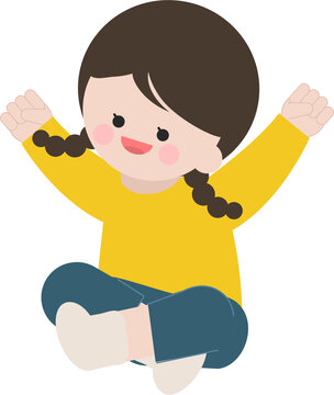 양반다리를 하고 신나는 표정의 귀여운 소녀 캐릭터