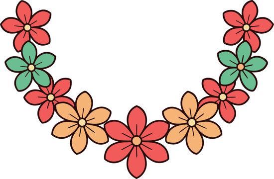 Realistic Hawaiian Flower Lei Necklace. Authentic Pink White Floral Garland. Traditional Exotic Flower Necklace Isolated. Polynesian Style Hibiscus Plumeria Lei. Wedding Decorative Blossom Garland