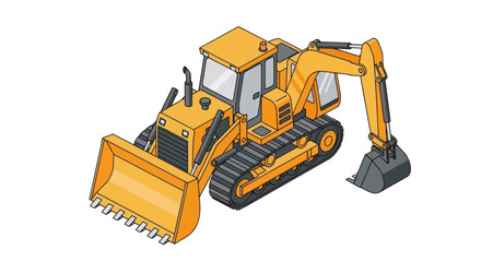 Yellow Excavator Backhoe Loader Construction Vehicle Illustration. © DOG2